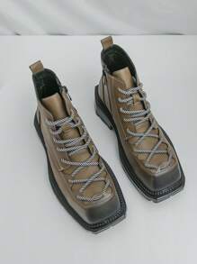 بوت درباي الرجالية ذات الأصابع المربعة والرباط، الدافئة بطراز قديم، بوت دراجات نارية عصرية، بوت متعددة الاستخدامات