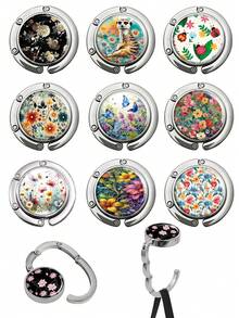 1pc Vintage Floral Desktop Hanging Purse Hook - Foldable Wallet Hanger With Secure Metal Clip, Portable Restaurant, Bar, Home Decor Table Bag Holder - Unique Gift For Women