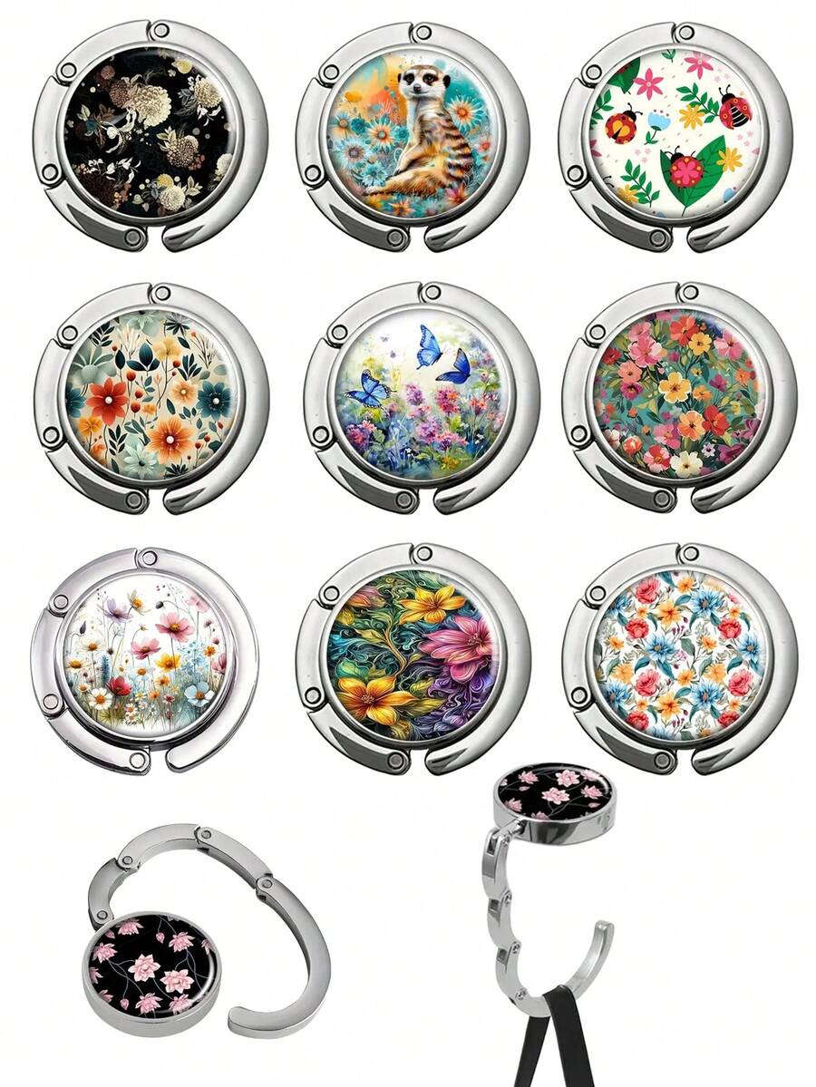 1pc Vintage Floral Desktop Hanging Purse Hook - Foldable Wallet Hanger With Secure Metal Clip, Portable Restaurant, Bar, Home Decor Table Bag Holder - Unique Gift For Women