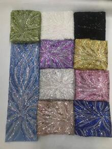 手工串珠法国蕾丝面料 2026 蓝色高品质非洲蓝色亮片蕾丝刺绣尼日利亚婚礼蕾丝材料缝纫 1 码/5 码 - 彩色 - 查看 1