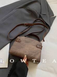 low tea 新款夏季荔枝纹女士手提包，时尚可调节肩带斜挎包，简约纯色高端金属装饰单肩通勤包，女士时尚钱包 - 棕色 - 查看 9