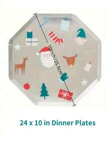 24 Stücke Weihnachts-Pappteller, Weihnachts-Einwegteller mit Silberfolie, 10 Zoll Dinner-Teller, 8 Zoll Dessert-Teller, Festtagsgeschirr für 24 Gäste