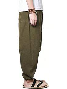 Mens Womens Harem Pants Loose Fit Boho Yoga Hippie  Drop Crotch Trousers-20256688 - 橄欖 - 查看 2