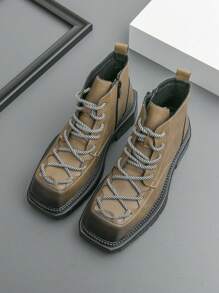 بوت درباي الرجالية ذات الأصابع المربعة والرباط، الدافئة بطراز قديم، بوت دراجات نارية عصرية، بوت متعددة الاستخدامات