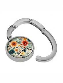 1pc Vintage Floral Desktop Hanging Purse Hook - Foldable Wallet Hanger With Secure Metal Clip, Portable Restaurant, Bar, Home Decor Table Bag Holder - Unique Gift For Women