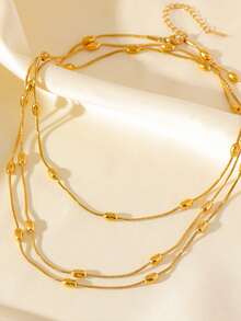 1 Set de Joyería de Collar y Pulsera de Acero Inoxidable Multicapa de Lujo, Estilo Minimalista Elegante, Versátil para Regalo o Uso Diario - Amarillo Oro - Ver 4