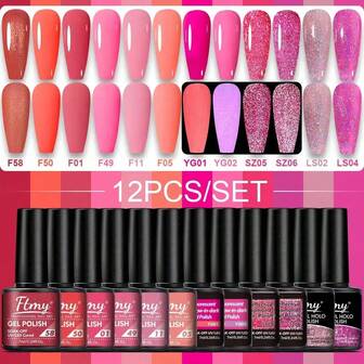 مجموعة طلاء أظافر جل 12 قطعة من Ftmy مع طبقة أساسية وطبقة مكملة، لمسة نهائية مطفية ولامعة، بدون تنظيف، عدة ألوان، مجموعة هدايا للسيدات