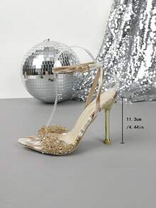 High Heel Fashionable Pointed Toe Metal Sandals, Casual For Daily Wear In Summer - Apricot - View 3