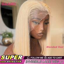 12 Zoll gerade Bob Bye Bye Knoten 13x4 Lace Front Perücken Menschliches Haar-Mischung Vorausgerupft Unsichtbare Knoten Sofort tragbar kurz natürlich 613 Blond Farbe Bob Glueless Perücke Vorgeschnitten 180% Dichte für Frauen Alltagsgebrauch