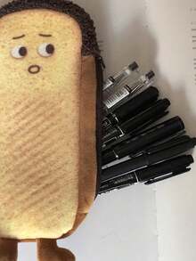 1pc卡通法棍面包造型文具盒时尚大容量学生铅笔盒短绒创意时尚文具盒校园必备 - 彩色 - 查看 7