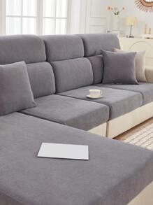 1 件纯色弹力沙发座套，现代涤纶沙发垫套，适合客厅 - 深灰色 - 查看 4