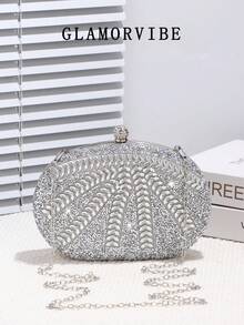 Luxury Women's Sparkling Crystal Decorated Mini Box Clutch Bag, Glamorous Sequin Evening Handbag, Elegant & Fashionable, Suitable For Formal Occasions, Parties, Weddings, Formal Attire, Galas, Graduations, Back-To-School Events, Best Gift For Ladies, Detachable Metal Chain, Can Hold Phone, Coins, Keys, Lipstick, Cosmetics, Wallet