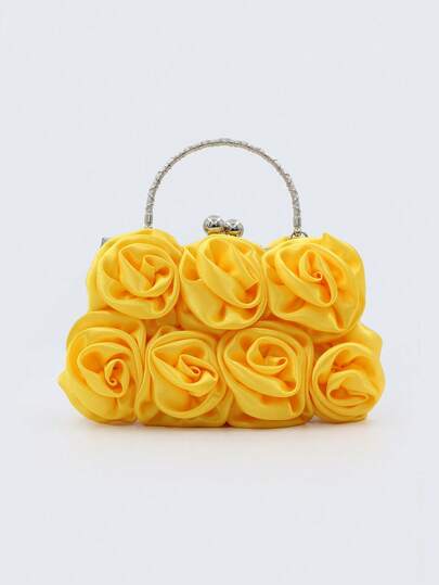 华丽典雅立体花色丁布夹口饺子形便携