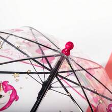 1pc New Children's Colorful Princess Umbrella With Bag Edge Cute Transparent Plastic Printed Unicorn Kindergarten Umbrella Boy Valentine Heart Valentine Summer Cooling,Beach,Travel - Hot Pink - View 5