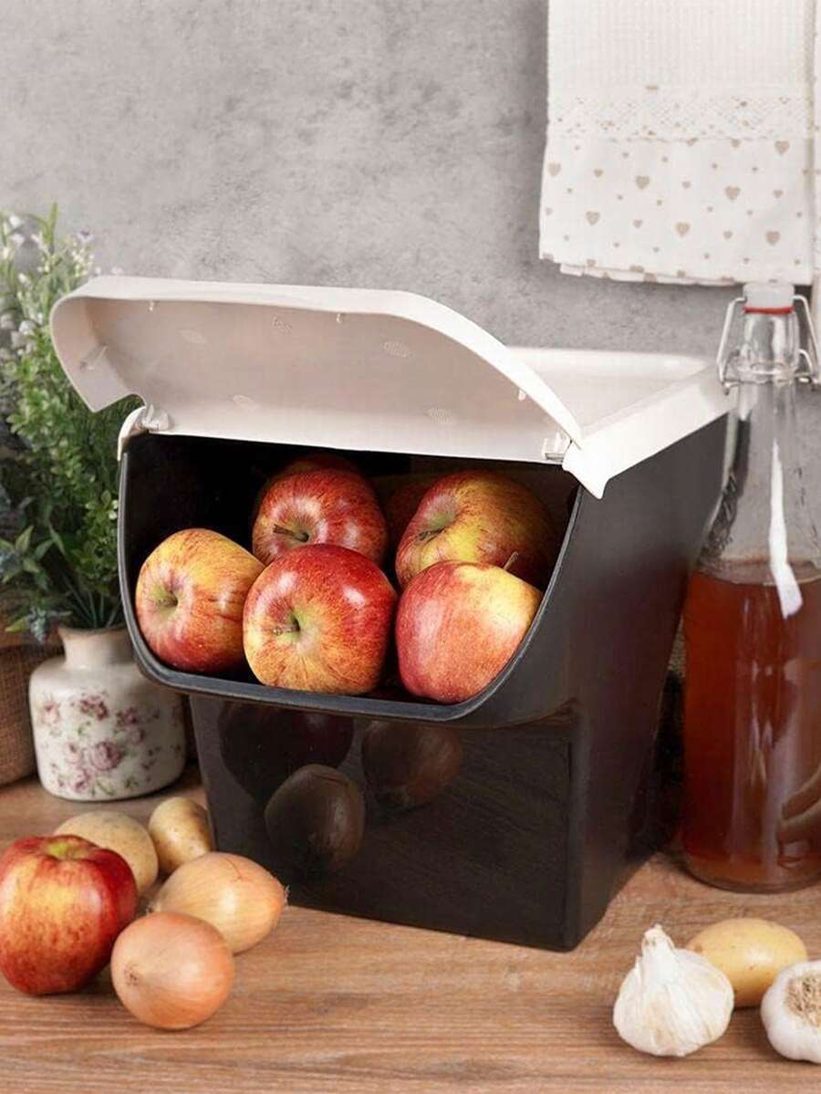 1 Giỏ đựng đồ bằng nhựa xếp chồng hiện đại có nắp dùng để sắp xếp nhà bếp, bàn làm việc, nhà bếp, phòng tắm - Nhiều màu - Xem 1