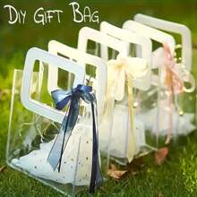 1/5 piezas Bolsa de regalo de PVC transparente y gruesa - Bolsa de regalo de boda para llevar en la mano, bolsa de compras | Adecuada para envolver regalos de Navidad, obsequios de fiestas de Halloween, regalos para invitados de bodas, regalos de cumpleaños, recuerdos de vuelta al colegio