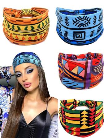 1 件欧美风格个性化印花弹力吸汗头带，适合女士运动跑步，吸水发饰（数十种颜色可选）秋季头巾女式头巾时尚头巾秋季发带冬季度假装女士