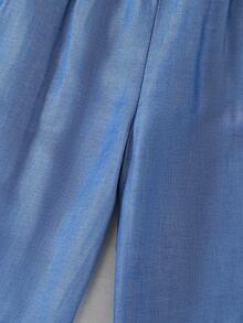 1pc Girls Casual Floral Pattern Ruffle Trim Denim Pants, Suitable For Spring/Autumn