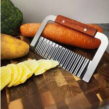 Heavy Duty Stainless Steel Wavy Potato Slicer, Wavy Cutting Chopping Tool With Wooden Handle, Suitable For Carrots & Vegetables - Multicolor - View 4