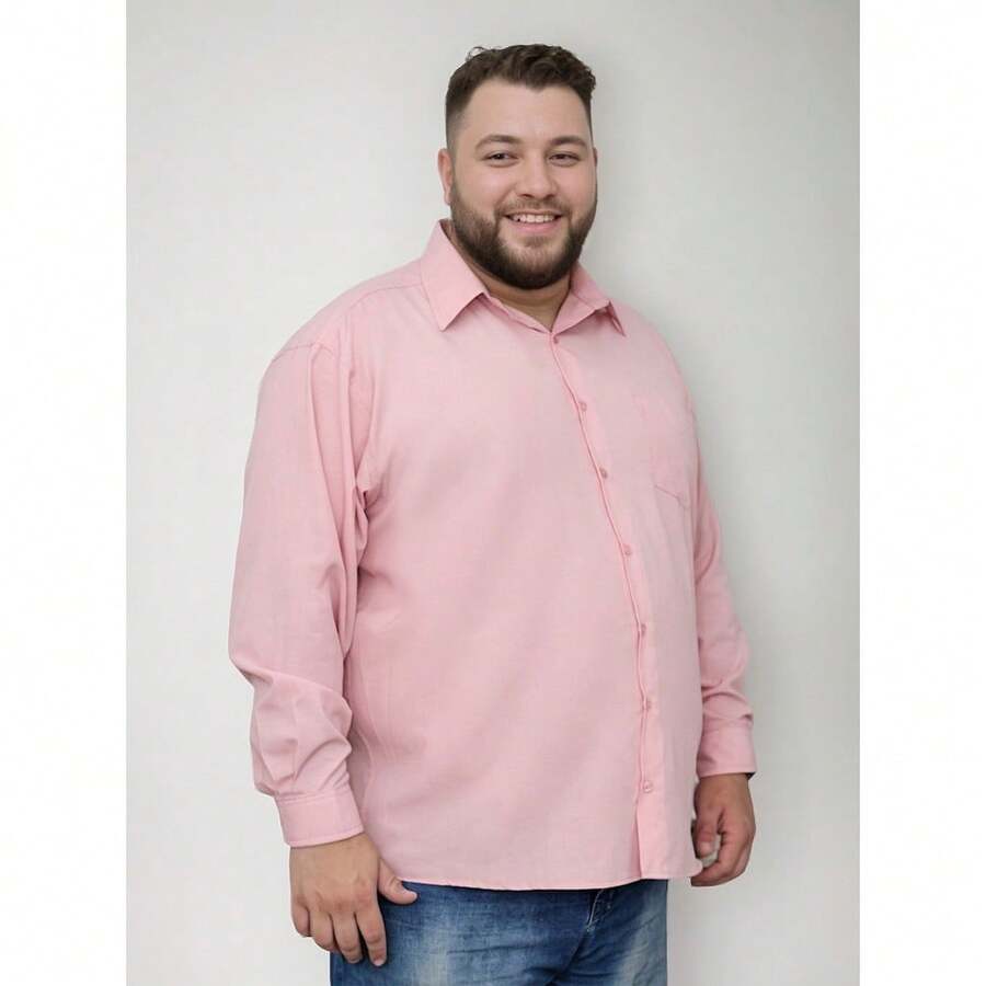 Men's Long Sleeve Social Shirt Plus Size Adult Without Fabric - Hồng - Xem 1