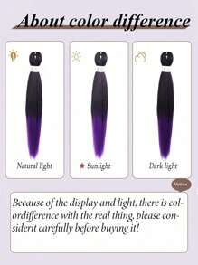 18-36英寸预拉伸编织假发接发，合成编织假发，钩针假发，简易钩针自然假发，Yaki直发合成假发接发（黑色和紫色） - 漸層紫 - 查看 6