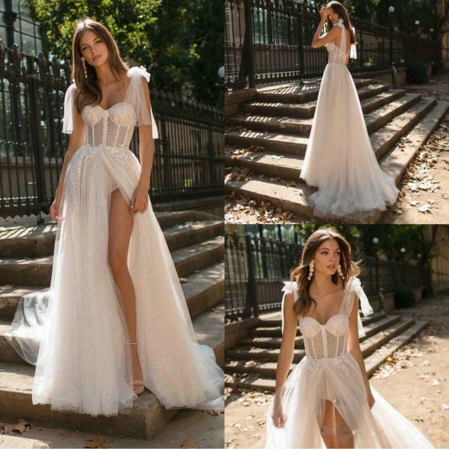 Sexy Halter Backless Wedding Dress 2025 New See-Through Slit Long Dress, Elegant And, With A Sense Of Ceremony - trắng - Xem 1
