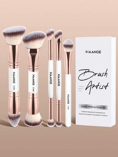 MAANGE 1/2/5/6支装双头多功能化妆刷套装，包含面部刷、散粉刷、腮红刷、遮瑕刷、轮廓刷、鼻影刷、眼影刷、细节刷、粉底刷和高光刷。采用优质合成刷毛，适用于日常面部彩妆，可搭配液体、膏状和粉状产品使用。可用于点彩、晕染和洁面。是美容化妆的理想配件，也是送给女性和女孩的绝佳礼物。