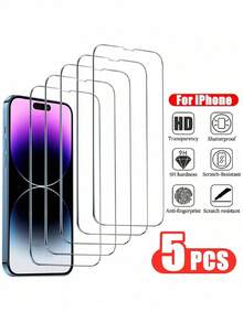 5 件防摔屏幕保护钢化膜适用于 iPhone16、15、14、13、12、11、Xr、Xs、X、7、8 防爆防碎防刮防水玻璃手机钢化膜屏幕保护必需品，适用于日常防护、办公室、家用手机屏幕保护膜手机配件防震防刮防指纹全覆盖 - 無色 - 查看 1