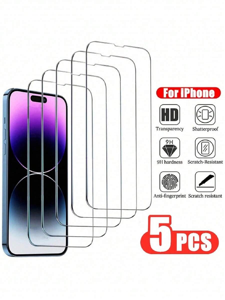 5 件防摔屏幕保护钢化膜适用于 iPhone16、15、14、13、12、11、Xr、Xs、X、7、8 防爆防碎防刮防水玻璃手机钢化膜屏幕保护必需品,适用于日常防护、办公室、家用手机屏幕保护膜手机配件防震防刮防指纹全覆盖 - 無色 - 查看 1