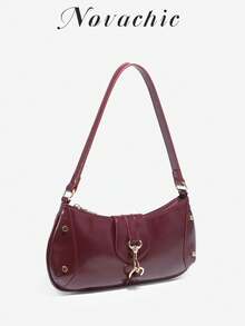 Novachic, Retro Style Shoulder Bag For Women With Rivet And Buckle Decor, Small Capacity Lightweight Underarm Bag, Suitable For Women, Students And Office Workers Commuting, Casual Use - Burgundy - View 2
