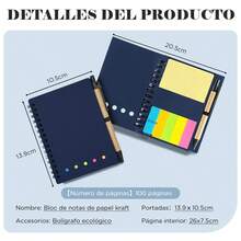 Libreta 3 piezas 70 hojas de bolsillo con notas adhesivas y boligrafo incluido set compacto ideal para oficina viaje escuela y uso diario cuadernos portatiles con adhesivos para recordatorios boligrafo incluido funcional y diseño practico para regalar - Azul Marino - Ver 2