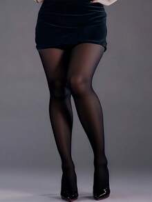 大码女式超长透明长筒袜，超柔软纯色半透明连裤袜，尼龙高腰大腿袜 - 黑色 - 查看 2