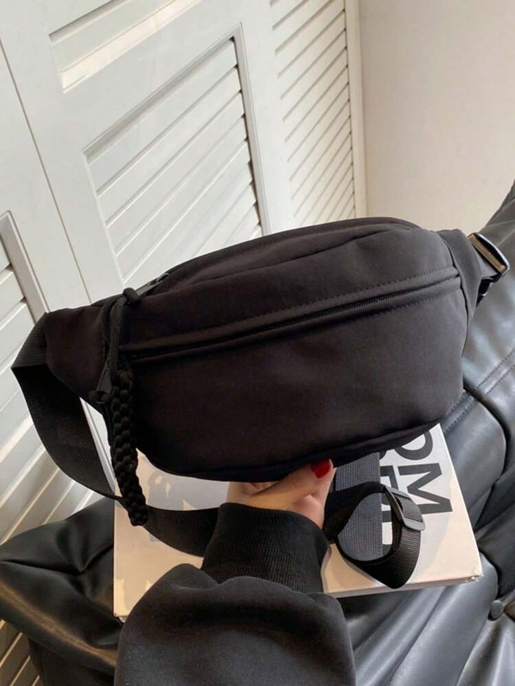 Bolso deportivo de pecho para mujer estilo japonés, bolso de cintura multifuncional de estilo coreano casual para teléfono, bolso cruzado minimalista - Negro - Añade 3