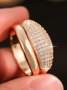 1 件装时尚奢华大号椭圆形锆石戒指，适合女士订婚结婚戒指，珠宝首饰，奢华礼服 - 金黃色 - 查看 2