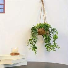 1/2PCS Artificial Eucalyptus Hanging Plant - 12.6 Inch Fake Greenery In Woven Basket, All-Season Home Decor For Living Room, Bedroom, Porch - Holiday Decor (Christmas, Halloween, Easter, Thanksgiving) - Indoor/Outdoor Use - màu xanh lá - Xem 7