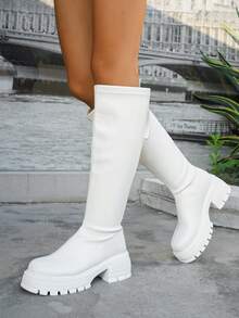 Women's Thick Sole Over-The-Knee Boots, Fashion High-End Autumn/Winter Leather Riding Boots,White Boots - White - View 7