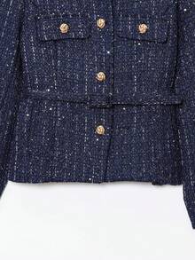 Elegant Commuter Thick Fabric Waist Belt Long Sleeve Jacket, Spring/Autumn