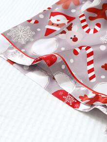 Bộ đồ ngủ satin 2 món, áo ve áo tay ngắn in họa tiết bông tuyết và tuần lộc Giáng sinh kèm quần short nơ cho nữ đồ ngủ mặc ở nhà - Xám - Xem 7