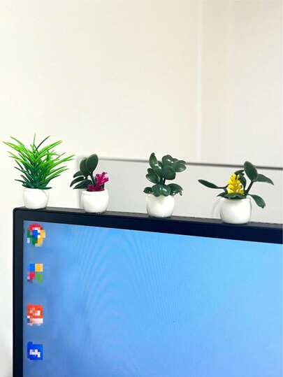 4pcs/Set Or 1pc [Random Style] Artificial Mini Potted Plant Decor, Cute Planter Set, Desktop Decoration, Stress Relief Ornament, Mini Desk Accessory, Computer Monitor, Office Space Back To School Room Decor Home Decor Ornaments Home Miniature Things
