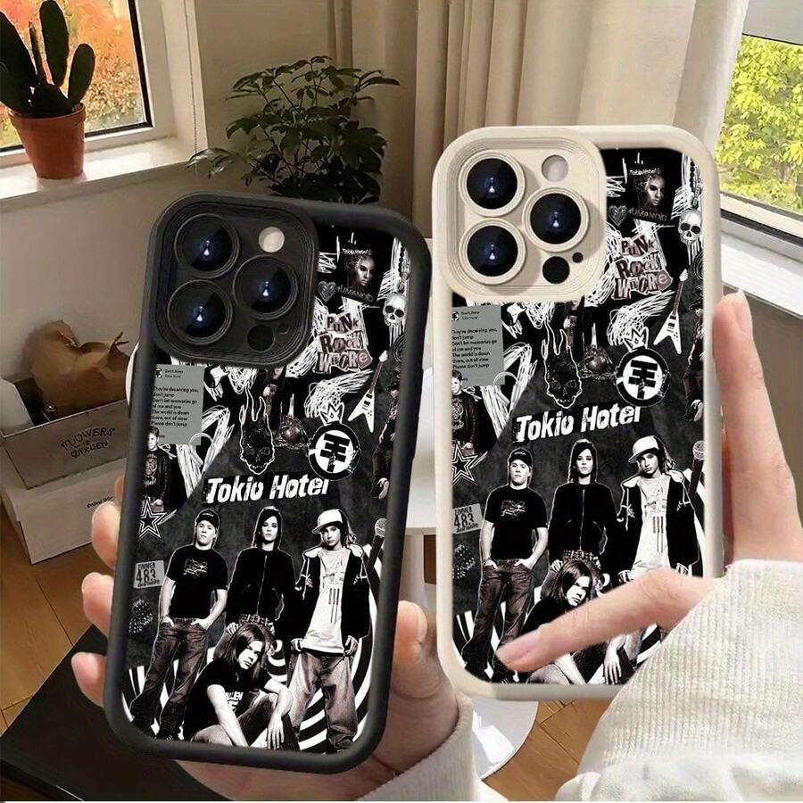 [2D Plat] 1pc Tokio-Hotel Mobile Phone Case, Anti-Drop Mobile Phone Case, Compatible With IPhone 11, 12, 13, 14, 15 And 16 16PROMAX PLUS Series Shock-Absorbing Mobile Phone Case - Fashionable And Creative Design New Mobile Phone Case - 黑色 - 查看 1