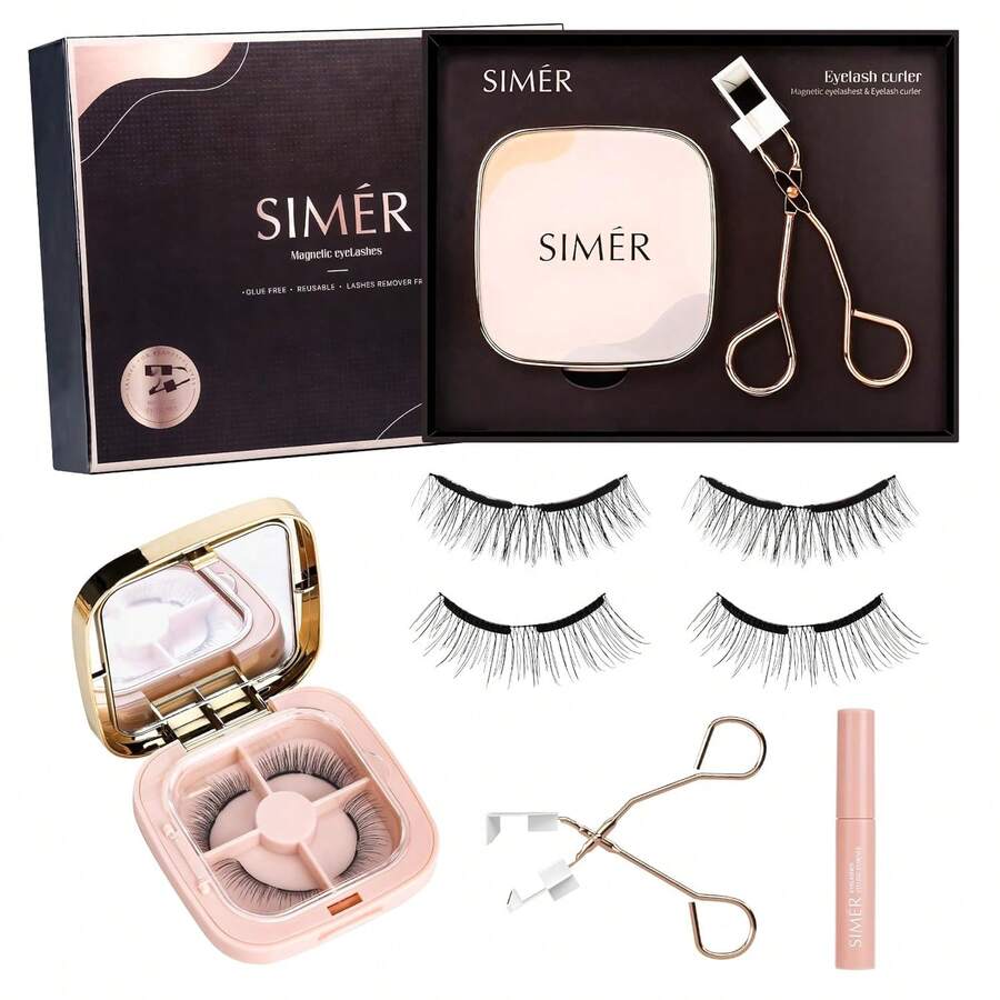SIMER Magnetic Eyelashes With Eyeliner 10 Pairs False Lashes 5 Types Mink Lashes Natural Look Cat Eye Lash Extension N Strip Lashes Reusable(8 Black + 2 Colored) - Delicate - 查看 1