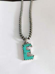 1pc Western Country Style Vintage Textured CCB Multicolor Leopard Print Black & White Plaid 26 Letter Minimalist Pendant Necklace, Sweater Chain