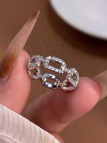 قطعة واحدة خاتم سلسلة مرصع بالراين من الفضة الإسترليني عيار 925، مجوهرات رقيقة هدية للنساء