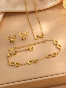 1 Set Fashionable Stainless Steel Jewelry Set With Infinity Symbol Elements, Suitable For Women's Daily Wear Or As Holiday Gift For Friends
