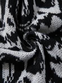 ANDREILEE 秋冬男士街头时尚骷髅印花纽扣开衫，休闲宽松长袖V领毛衣 - 黑色 - 查看 10