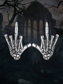 1 Pair S925 Gothic Series Skeleton Finger Shaped Silver Stud Earrings, Suitable For Halloween/Party/Gathering, Halloween Gift For Lover, Family, Friends, Women's Jewelry