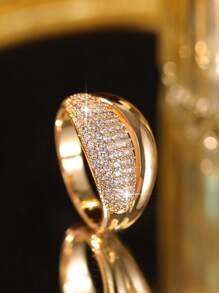 1 件装时尚奢华大号椭圆形锆石戒指，适合女士订婚结婚戒指，珠宝首饰，奢华礼服 - 金黃色 - 查看 8