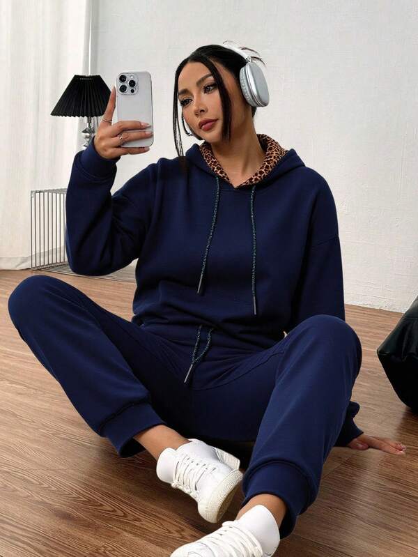 Conjunto Deportivo Dama Conjunto Con Capucha y Bolsas en Tipo canguro pantalón tipo cargó
