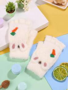 1 Pair Of Cute Flip-Top Gloves - Made Of Extremely Cold-Resistant Plush Fabric. - A Versatile Pair Suitable For Both Work And Leisure, Which Can Be Worn As Either Half-Palm Gloves Or Full-Palm Gloves. - Allows Touchscreen Writing While Working, No Need To Take Them Off Frequently. - Available In Versatile White And Brown For You To Choose From. - The Perfect Choice For Outdoor Cycling And Skiing In Cold Winters. - Wishing You A Warm Winter / Fall - Multicolor - View 5