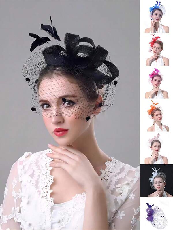 Chapéu fascinator feminino, faixa de cabeça para festa de chá, presilha de cabelo de malha com flores, chapéu Kentucky Derby para casamento, faixa de cabelo, arco de cabelo, faixa de cabelo para mulheres, acessórios de beleza para casa e presentes para mulheres, acessório de cabeça